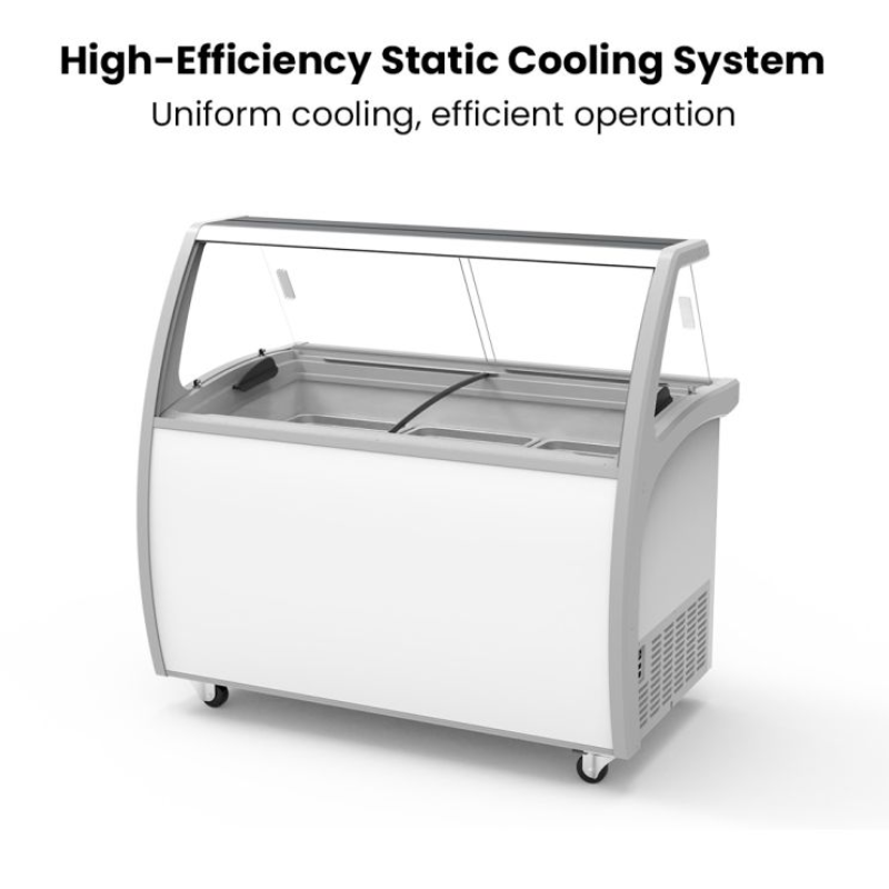 High-efficiency static cooling system with uniform cooling and efficient operation text on a white background