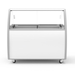 White display case with glass front on a white background