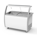 Ice cream display freezer with glass front on a white background