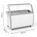 White display case with dimensions indicated on a white background