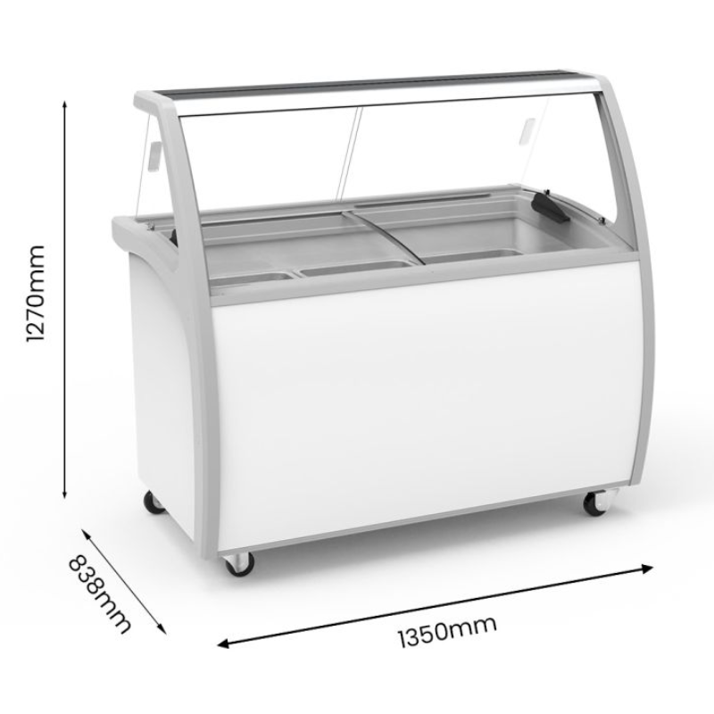 White display case with dimensions indicated on a white background