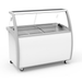 Cold display case with glass top on a white background