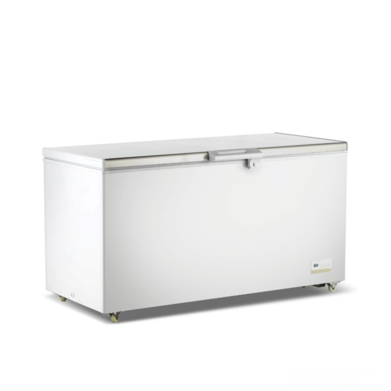 White chest freezer on a white background
