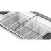 Dishwasher interior with silverware basket and racks on a white background
