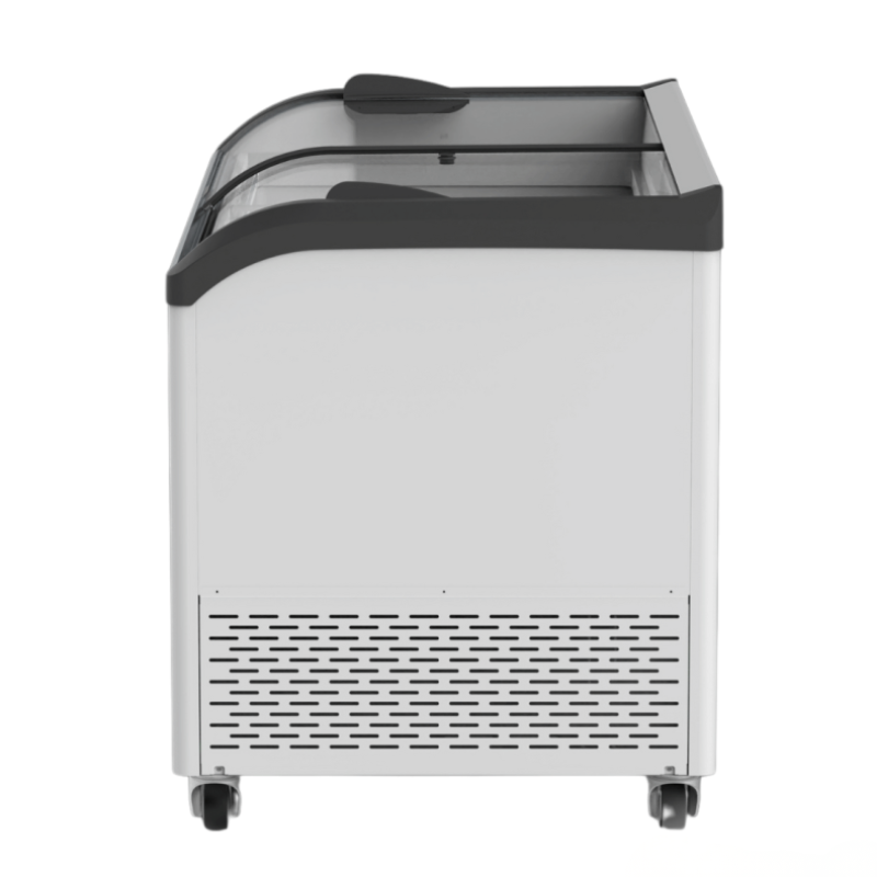 Commercial ice cream freezer on a white background
