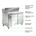 Commercial refrigerator with features highlighted on a white background