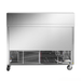 Stainless steel freezer on wheels with a white background