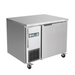 Stainless steel refrigerator on wheels with a white background