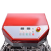 Red industrial machine with control panel on a white background