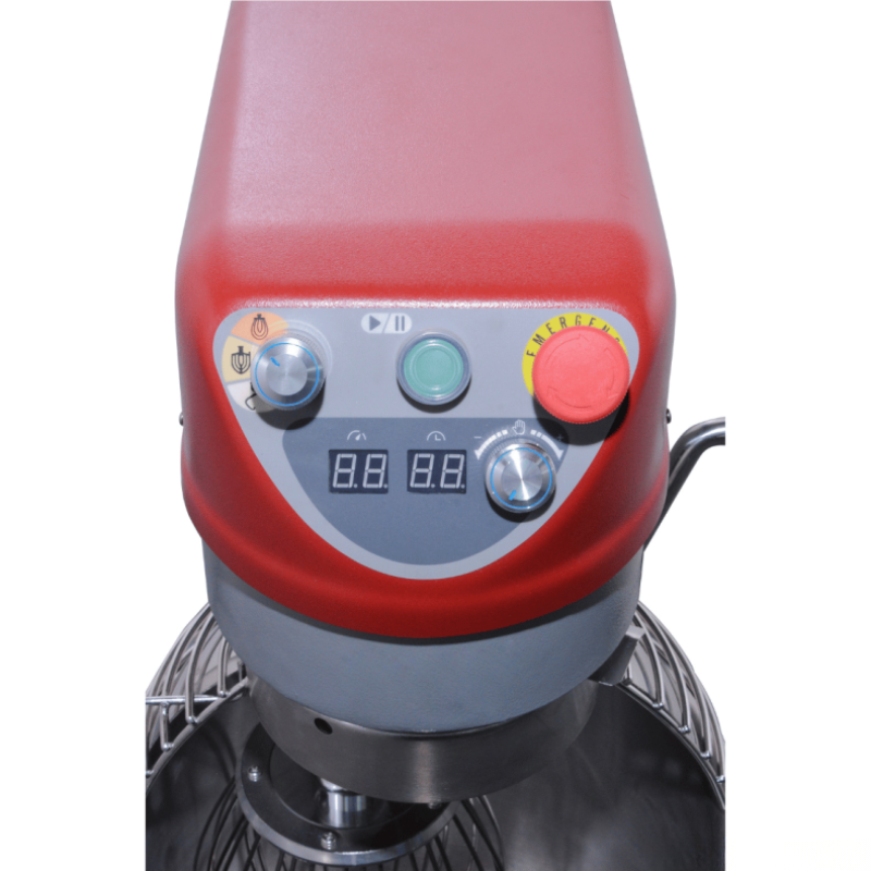 Red and gray machine with control panel on a white background