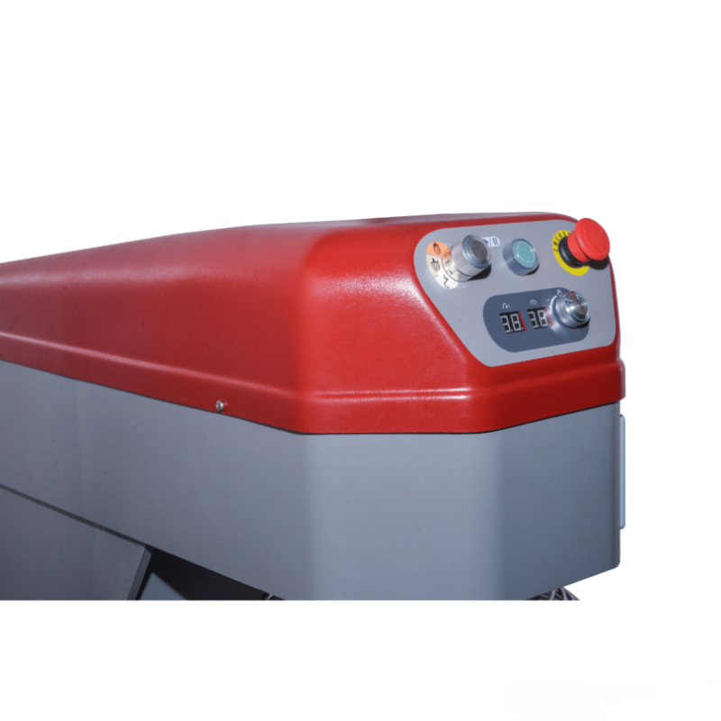 Red and gray machine with control panel on a white background