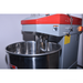 Bread mixer with a red top and silver bowl on a white background