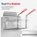 Gasmax VP122 close-up of the dual fry baskets with red handles, for cooking two portions at once