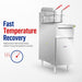 Gasmax VP122 deep fryer beside a temperature gauge icon, captioned fast temperature recovery