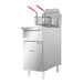 Gasmax VP122 deep fryer, angled view from the right showing the baskets, splashback and side panel