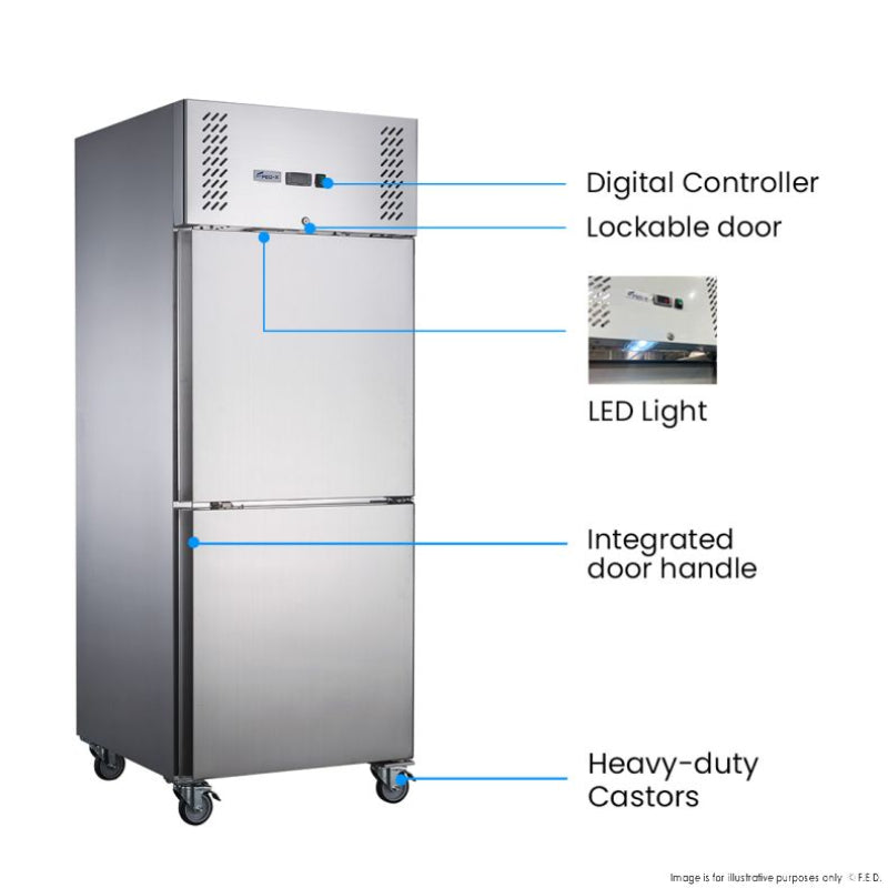 FED-X S/S Two Door Upright Fridge - XURC600S1V info