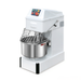 White dough mixer with a metal bowl on a white background