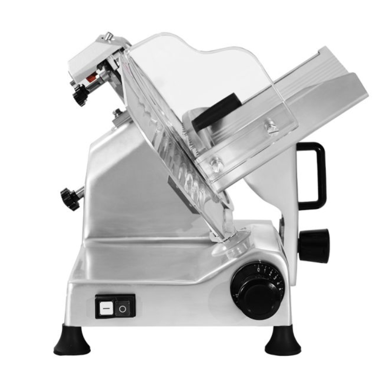 Sleek meat slicer with a white background