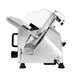 Metallic meat slicer on a white background