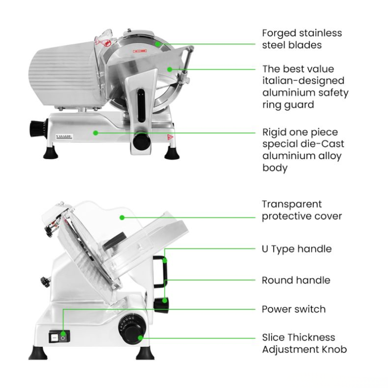 Slicemaster with labeled features on a white background