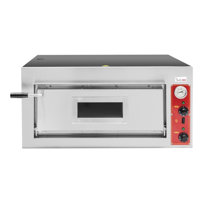 BakerMax Black Panther EP-2-1E stone deck pizza oven, front view with the door closed