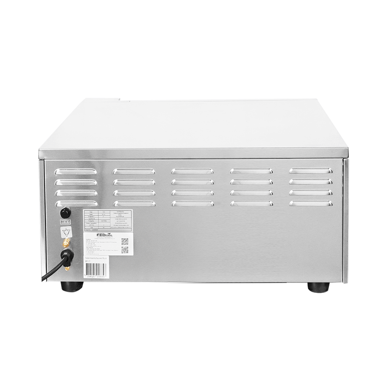 BakerMax EP-1T single deck countertop electric pizza oven, rear view showing the ventilation panel and power cord