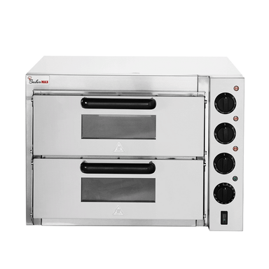 BakerMax EP-2T double deck countertop electric pizza oven, front view with doors closed