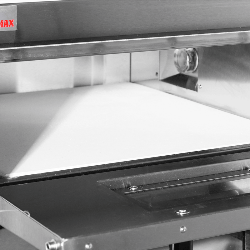 BakerMax EP-2T double deck countertop electric pizza oven, close-up of the ceramic pizza stone inside the deck