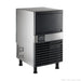 Blizzard SN-80P underbench ice maker, angled view showing the stainless steel side vents, black front and control panel
