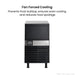 Blizzard SN-80P ice maker front view with the heading Fan Forced Cooling, which prevents frost build-up and keeps cooling even