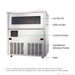Blizzard SN-81B ice maker with labels pointing to the ice bin lid, LDPE ice bin, control panel, ventilation window panel and feet