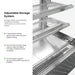 Bonvue SG200FA-2XB adjustable storage system, close-up of the height-adjustable shelves on stainless steel supports