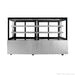 Bonvue SG200FA-2XB chilled food display, straight front view of the empty glass cabinet with two long shelves on a dimpled stainless steel base