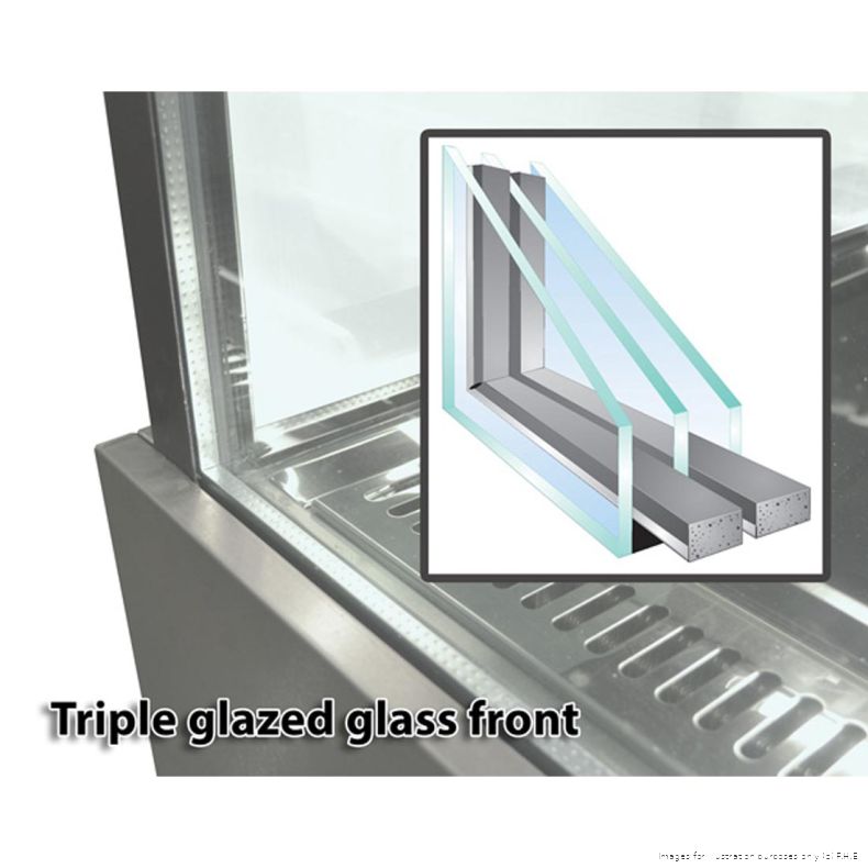 Bonvue SG200FA-2XB cut-away of the triple-glazed glass front showing its three layers