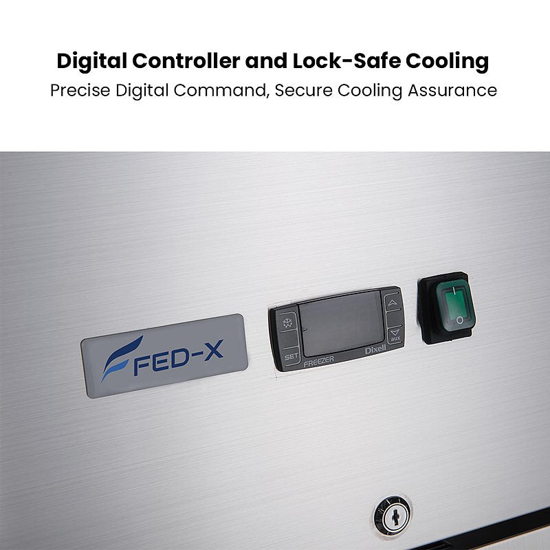 FED-X XURC600G1V stainless steel glass door upright fridge digital controller and lockable door