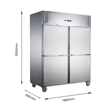 FED-X XURF1410S2V stainless steel four door upright freezer dimensions diagram