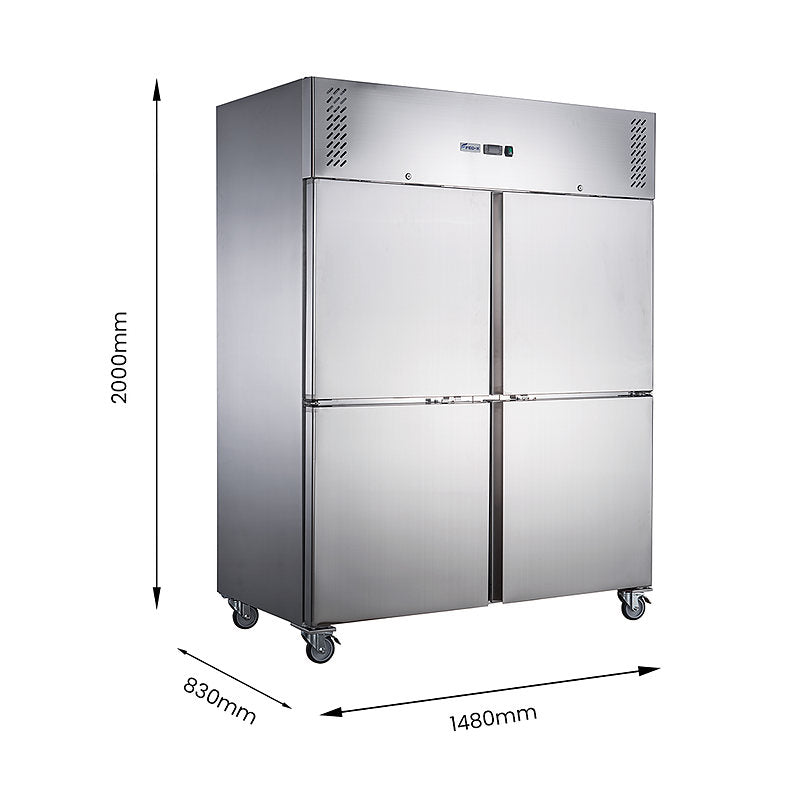 FED-X XURF1410S2V stainless steel four door upright freezer dimensions diagram