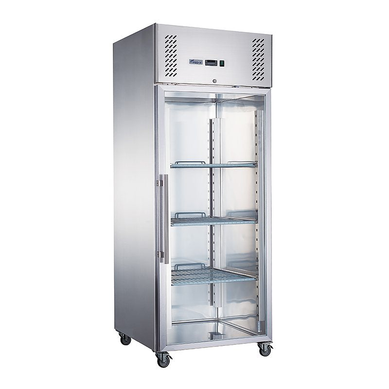 FED-X XURF600G1V stainless steel glass door upright freezer front view