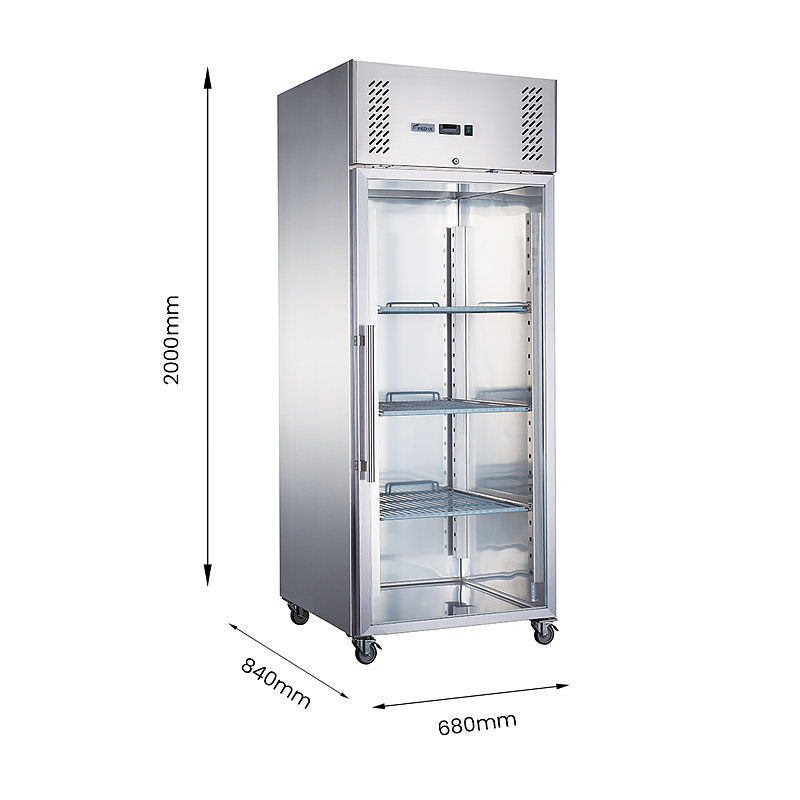 FED-X XURF600G1V stainless steel glass door upright freezer dimensions diagram