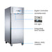 FED-X XURF650SFV stainless steel single door upright freezer features – digital controller, lockable door, LED light and heavy-duty castors
