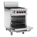 Gasmax GBS4TSLPG 4 burner LPG range with oven, oven door fully open showing the oven racks