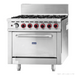 Gasmax GBS6TS 6 burner natural gas range with oven, three-quarter view with the oven door closed and side panel visible