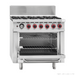 Gasmax GBS6TS 6 burner natural gas range with oven, oven door open showing the oven racks