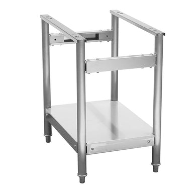 Gasmax QR-14-SEN stainless steel stand with solid undershelf, angled view, to suit the QR-14E and QR-14ELPG char grills