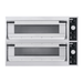 Prismafood TP-2 double deck electric pizza oven, front view of both decks with separate control panels