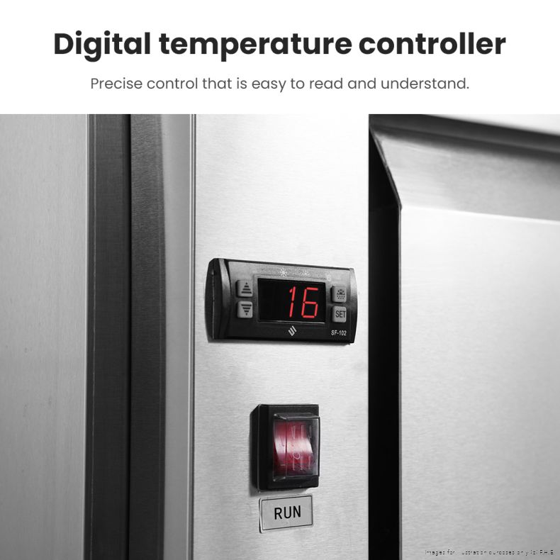 Thermaster SLB240 digital temperature controller with red display, and a red illuminated power switch labelled run below it