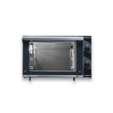 Tecnodom Nerino TD-3NE compact convection oven, front view with the glass door closed and analogue controls