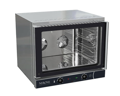 Tecnodom Nerone EKO TDE-4CGN GN 1/1 convection oven, angled view with the side-opening door open to the GN 1/1 racks
