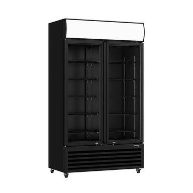 Thermaster LG-1000BP black two glass door drink fridge front view