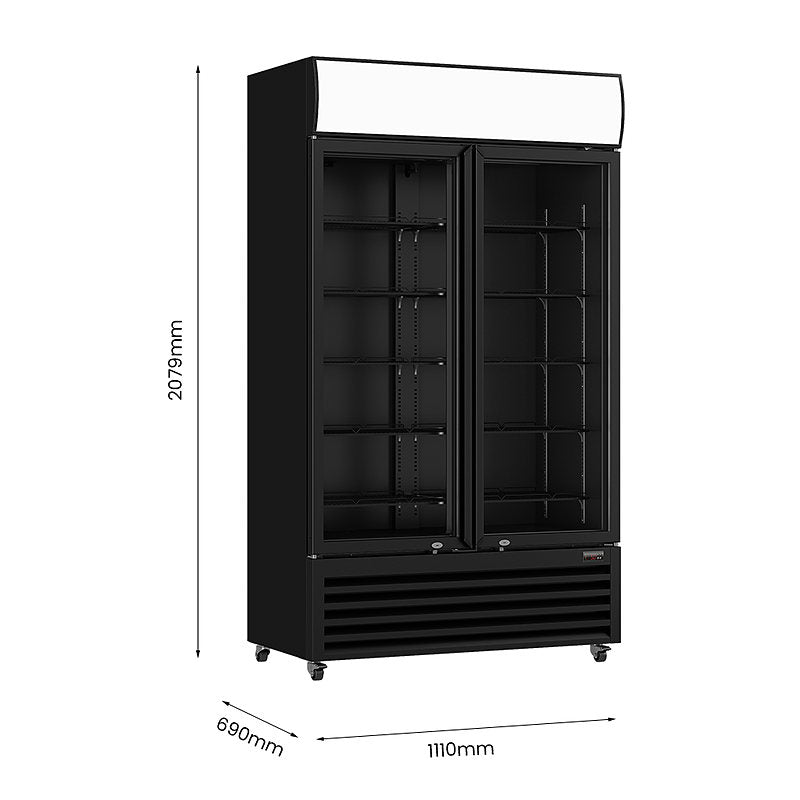 Thermaster LG-1000BP black two glass door drink fridge dimensions diagram